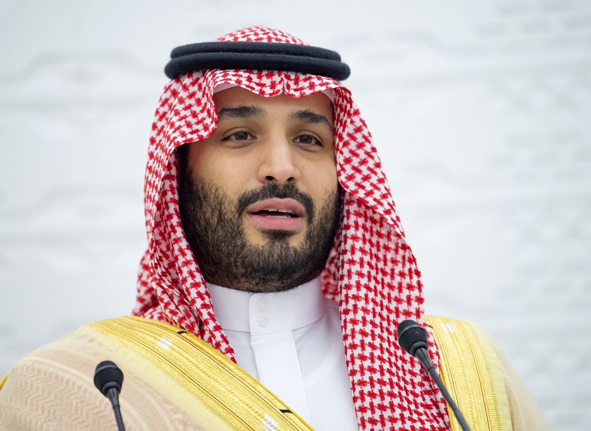 epa08836373 A handout photo made available by G20 Riyadh Summit shows Saudi Arabia's Crown Prince Mohammed bin Salman bin Abdulaziz addressing a session of the second day of the G20 Riyadh Summit ...