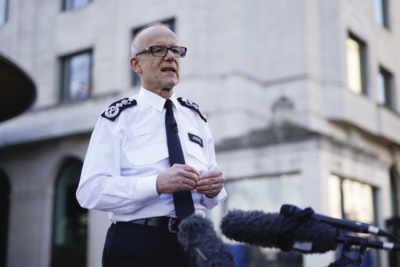 Metropolitan Police Commissioner Mark Rowley speaks to the media outside New Scotland Yard, central London, Tuesday Feb. 7, 2023, after former Metropolitan Police officer David Carrick was jailed at S ...