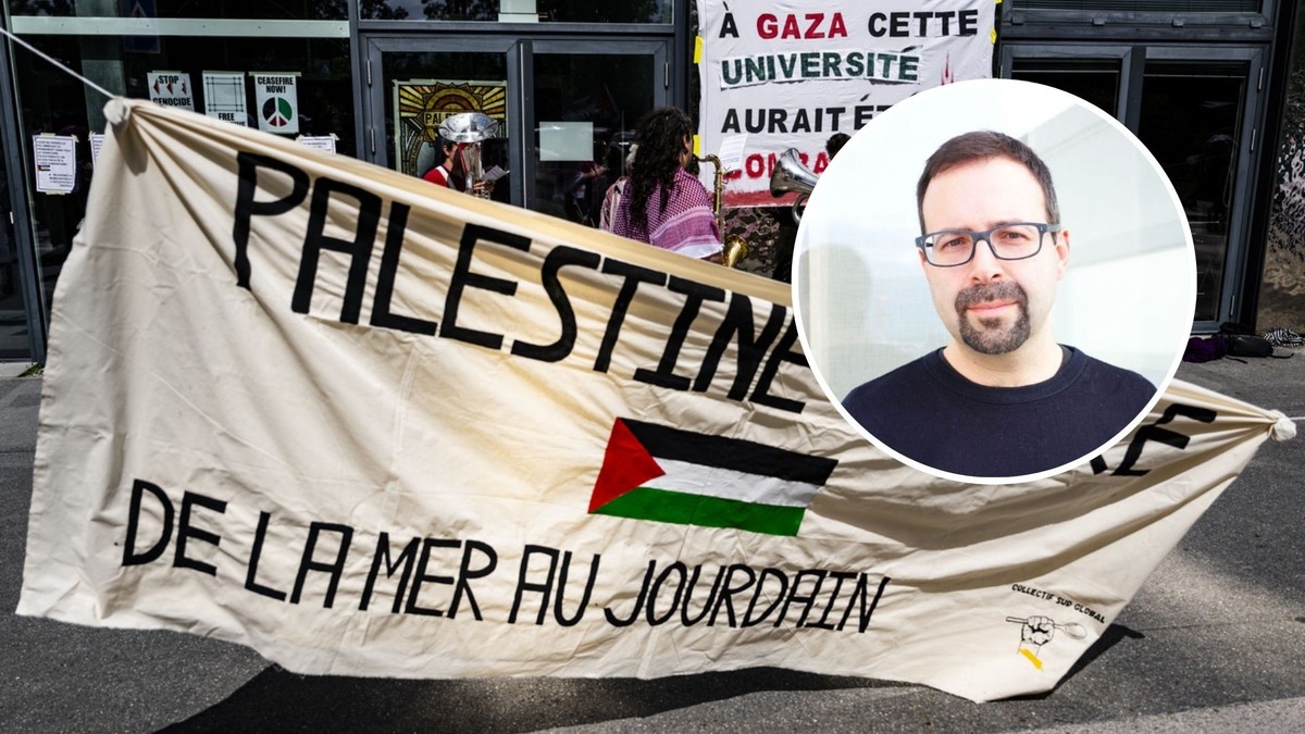 Unil occupée (bâtiment Géopolis). En médaillon: Philippe Gonzalez.