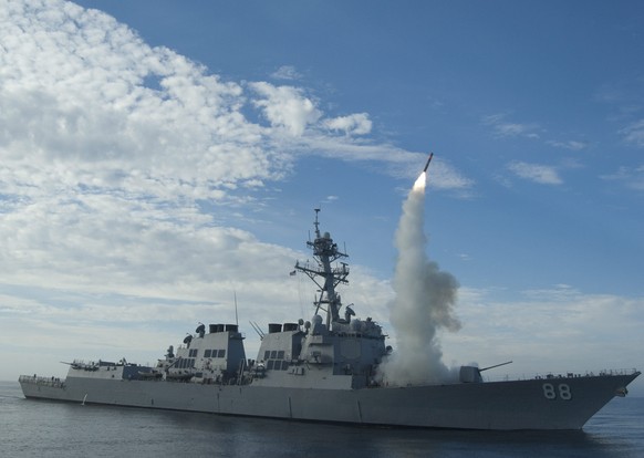 epa04412740 (FILE) A file handout picture made avalaible by the US Department of Defense (DoD) on 29 September 2010, shows the guided-missile destroyer USS Preble (DDG 88) conducting an operational to ...