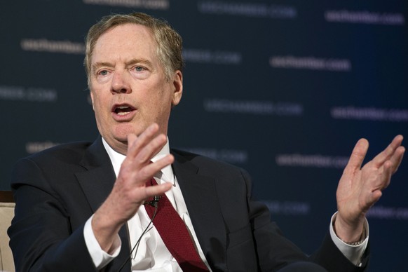 U.S. Trade Representative Robert Lighthizer speaks at the 9th China Business Conference at the U.S. Chamber of Commerce in Washington, Tuesday, May 1, 2018. The U.S. Chamber of Commerce and AmCham Chi ...