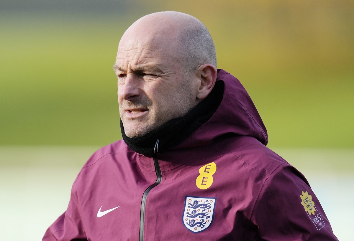England Interim Manager Lee Carsley looks on during a training session at St George's Park, Burton upon Trent, England, Wednesday Nov. 13, 2024. (Nick Potts/PA via AP)