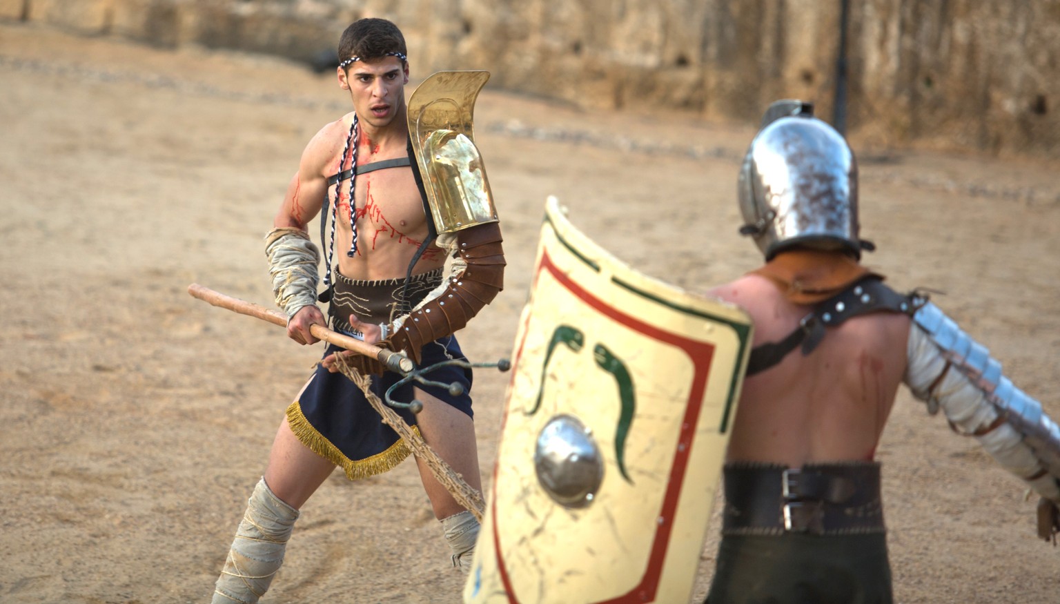 Reenactment eines Gladiatorenkampfs in Spanien.&nbsp;