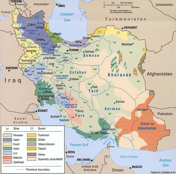 Verteilung der ethnischen Gruppen im Iran (2004).
https://de.wikipedia.org/wiki/Demografie_Irans#/media/Datei:Iran_ethnoreligious_distribution_2004.jpg