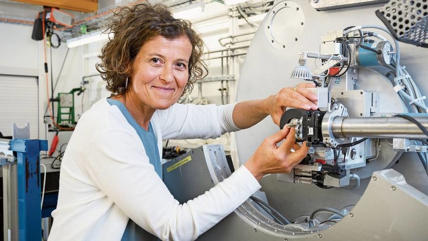 Hier setzt Fabia Gozzo eine Probe des kristallinen Pulvers ein. Später wird ein Röntgenstrahl ähnlich einem Laser darauf geschossen. Das Streumuster des Lichts gibt ihr Auskunft über die Struktur der  ...