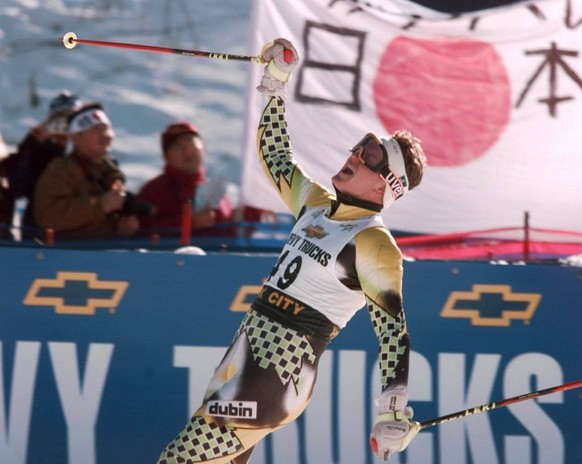 Park City Utah USA 22Nov97 Sensationsmannen Kristinn Bj�rnsson fran Island jublar efter sin andraplats i v�rldscupt�vlingen i Park City. Photo Tobias R�stlund code 1014 COPYRIGHT SCANPIX SWEDEN PARK C ...
