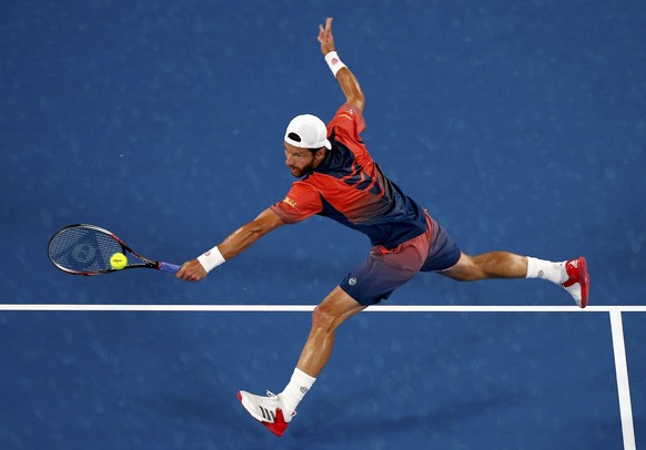 Tennis - Australian Open - Melbourne Park, Melbourne, Australia - 16/1/17 Austria&#039;s Jurgen Melzer hits a shot during his Men&#039;s singles first round match against Switzerland&#039;s Roger Fede ...