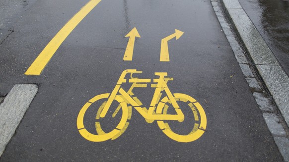 Two bicycle lane markings on a bicycle lane, pictured on May 31, 2013 in Switzerland. (KEYSTONE/Gaetan Bally)