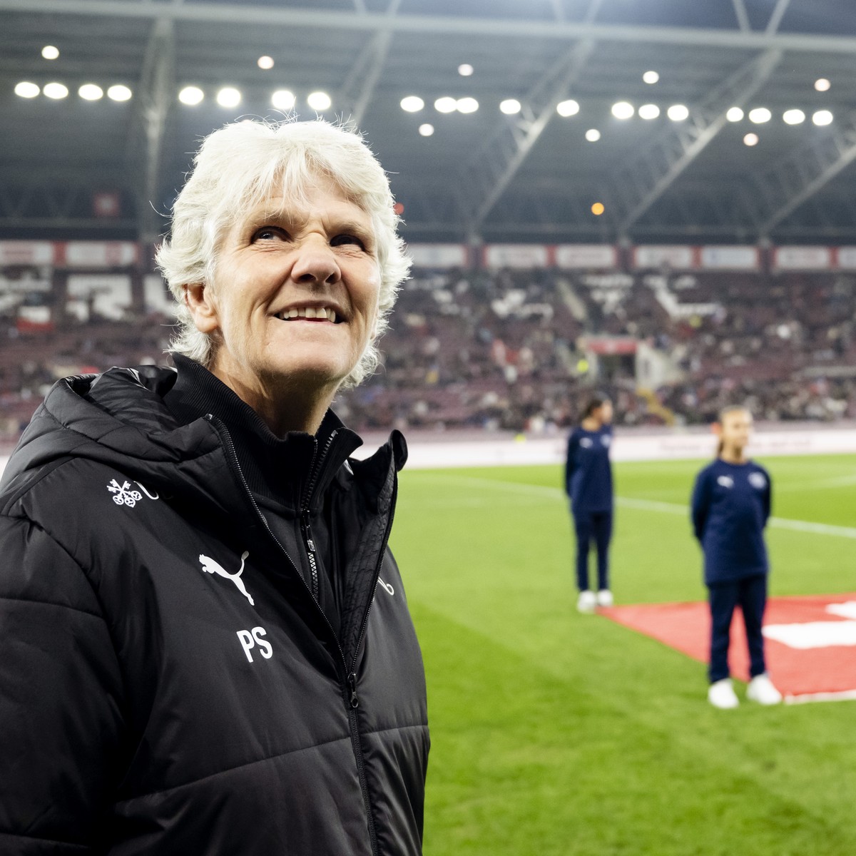 Switzerland's head coach Pia Sundhage looks on during the women's international friendly soccer match between Switzerland and France at the Stade de Geneve stadium, in Geneva, Switzerland, T ...