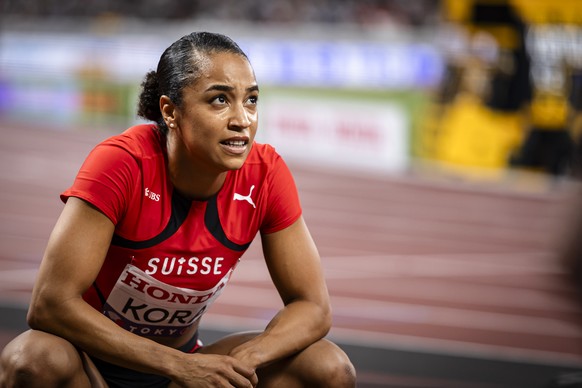Salome Kora of Switzerland reacts after the women&#039;s 100 meters semifinal during day two of the World Athletics Championships Tokyo 2025 at the National Stadium on Sunday, September 14, 2025 in To ...