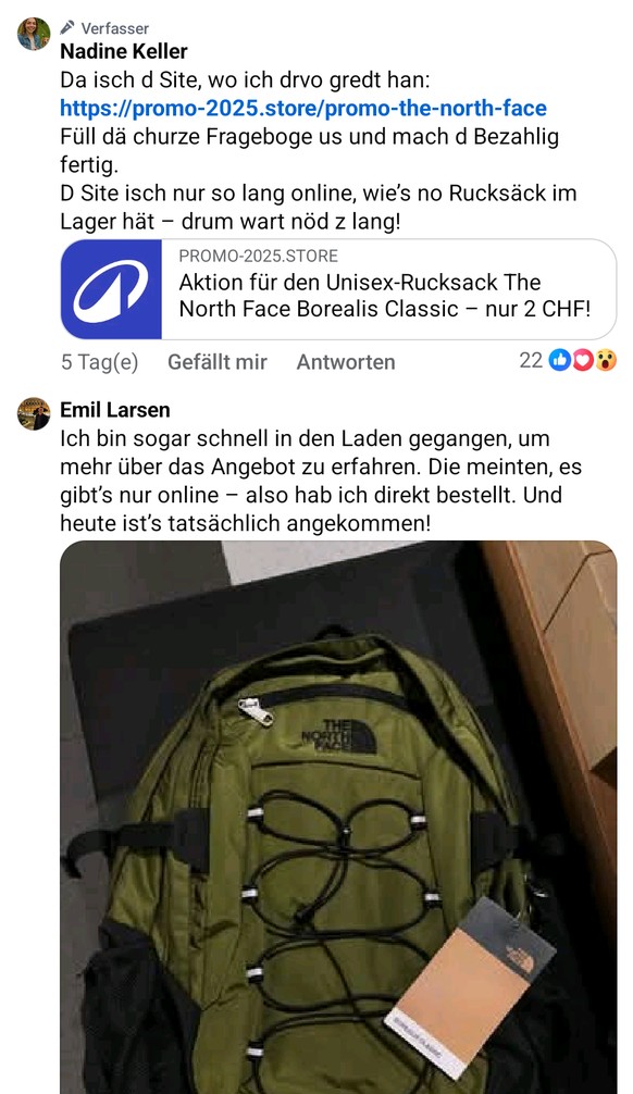 Vermeintlich vorsichtige Fake-User wie Emil Larsen sollen den Schwindel glaubwürdiger machen.