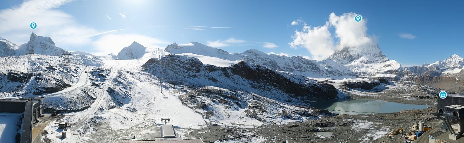 Erste Anzeichen von Schnee bereits sichtbar: Die Bergstation Trockener Steg in Zermatt auf 2939 Meter.