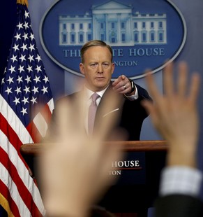 White House spokesman Sean Spicer holds a press briefing at the White House in Washington January 23, 2017. REUTERS/Kevin Lamarque