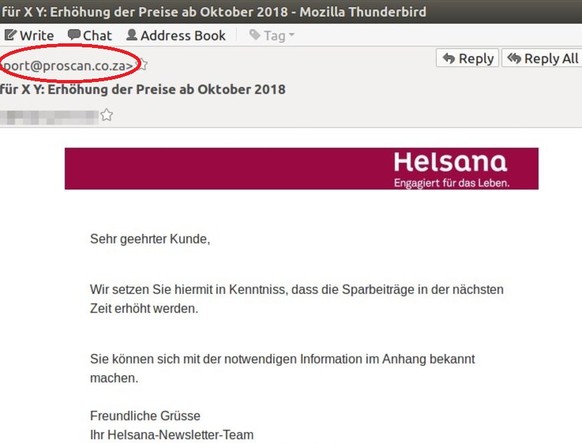 Neue Malware-Attacke erreicht die Schweiz â so wollen dich die Hacker Ã¼bers Ohr hauen
Hilfreich ist es auch, den Absender genau anzuschauen. Wenn da nicht &quot;...@helsana.ch&quot; oder &quot;...@ ...