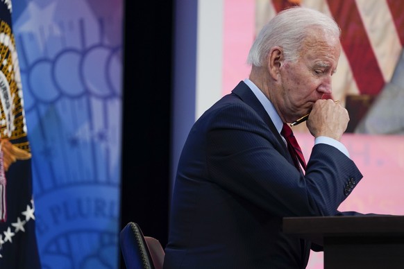 President Joe Biden listens during a virtual meeting with Democratic governors on the issue of abortion rights, in the South Court Auditorium on the White House campus, Friday, July 1, 2022, in Washin ...