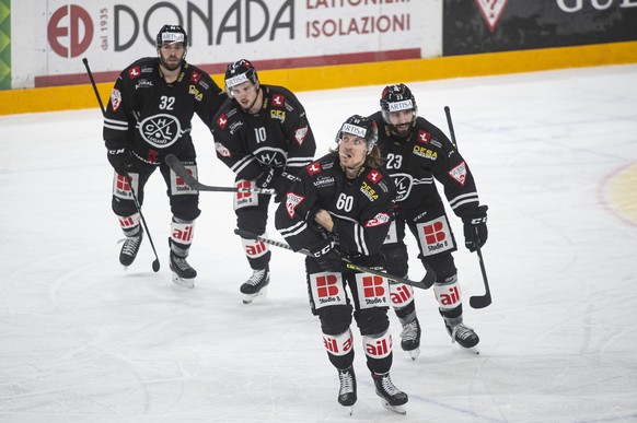 Lugano&#039;s player Markus Granlund, celebrate 5-2 gool, during the preliminary round game of the National League 2022/23 between HC Lugano against SCL Tigers at the ice stadium Corner Arrena, Tuesda ...