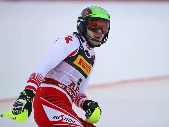 Austria&#039;s Michael Matt gets to the finish area after completing the men&#039;s slalom, at the alpine ski World Championships in Are, Sweden, Sunday, Feb. 17, 2019. (AP Photo/Marco Trovati)