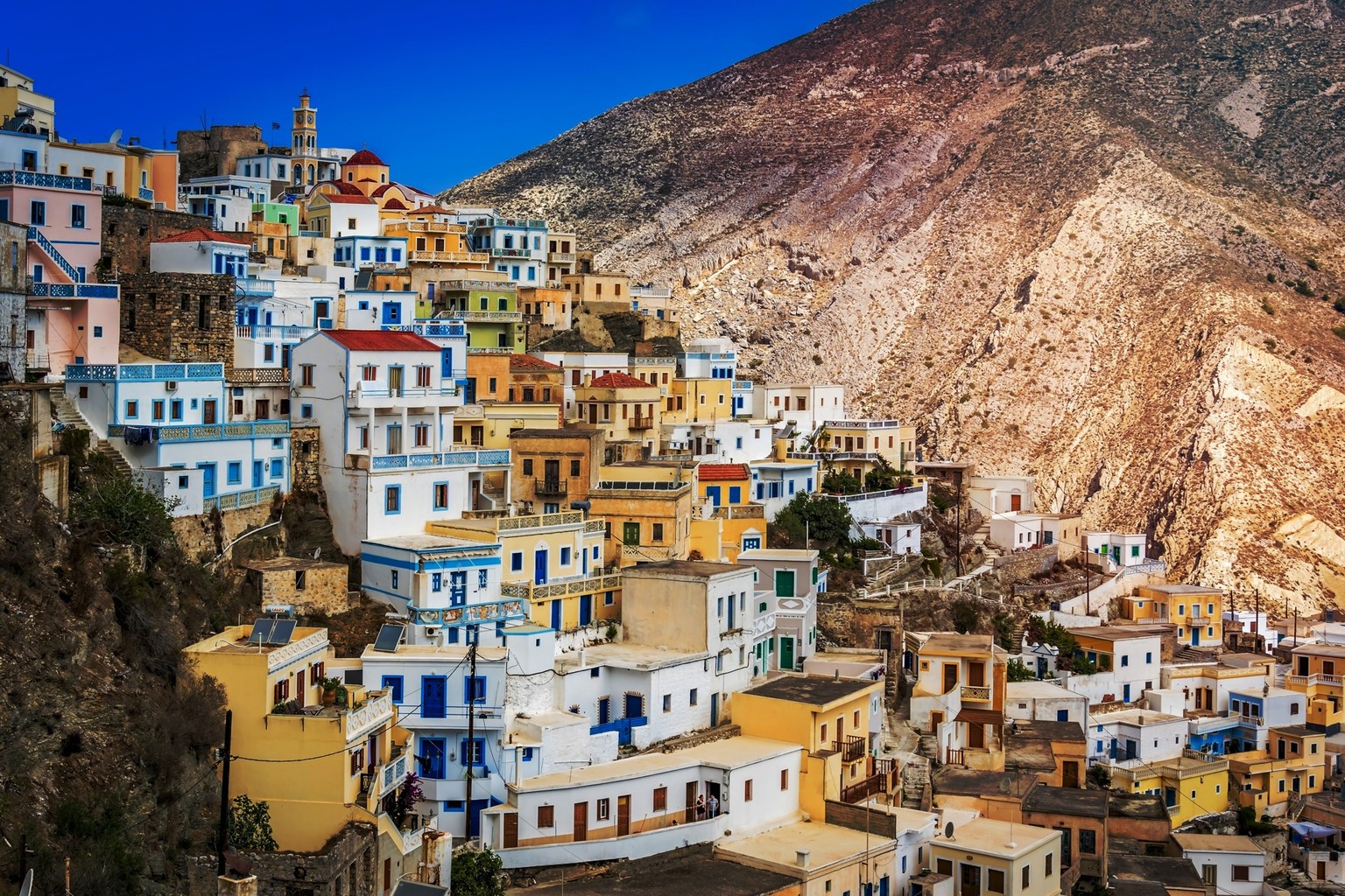 Das alte traditionelle Dorf Olympos auf der Insel Karpathos.