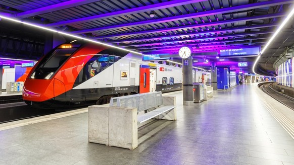Zurich, Switzerland - September 23, 2020: Bombardier SBB Twindexx Vario InterRegio train at Zurich Airport railway station in Switzerland.
