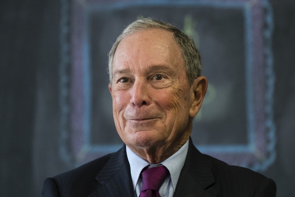 FILE - In this Nov. 30, 2018 file photo, former New York Mayor Michael Bloomberg speaks with members of the media at The Bridge Way School in Philadelphia. Bloomberg says that if he runs for president ...