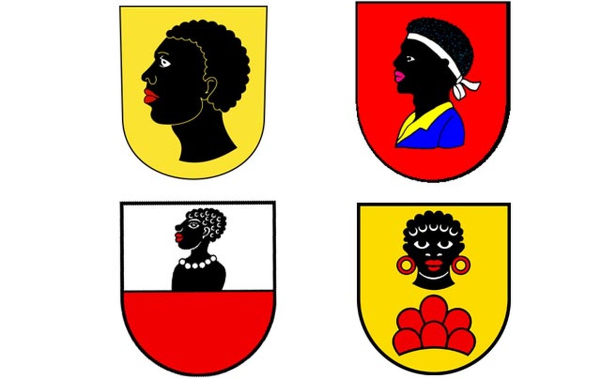 Die Wappen von Oberweningen, Avenches, Möriken-Wildegg und Mandach (von oben links im Uhrzeigersinn).