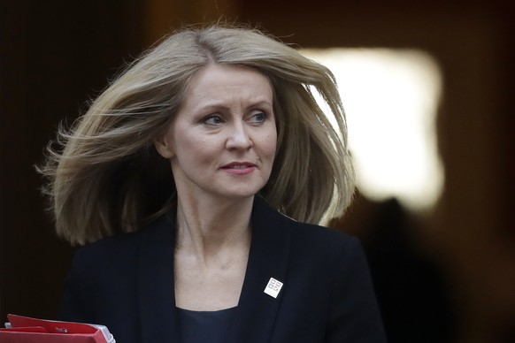 FILE - In this Tuesday, Nov. 13, 2018 file photo, Britain&#039;s Secretary of State for Work and Pensions Esther McVey leaves after a cabinet meeting at 10 Downing Street in London. British Work and P ...