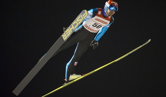 epa04104077 Janne Ahonen of Finland in action during the FIS Ski Jumping World Cup event Lahti, Finland, 28 February 2014. EPA/MARKKU OJALA FINLAND OUT