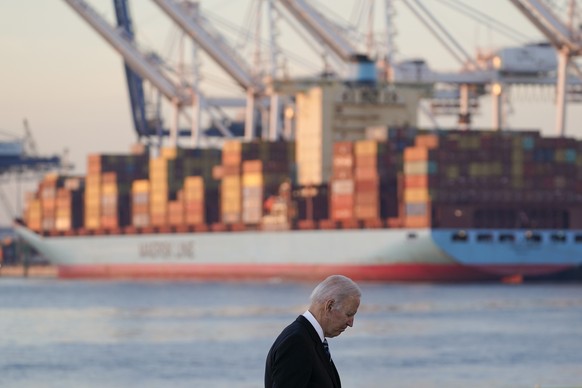 President Joe Biden departs after speaking during a visit at the Port of Baltimore, Wednesday, Nov. 10, 2021. (AP Photo/Susan Walsh)
Joe Biden