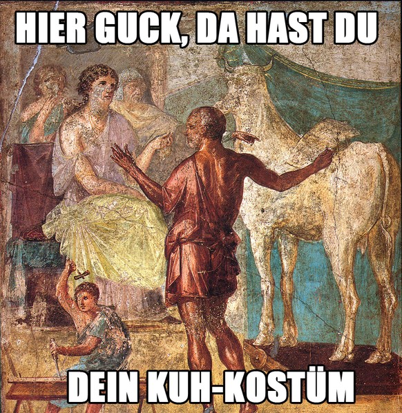 Dädalus bringt Pasiphae die hölzerne Kuh.