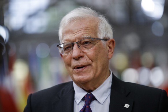 epa09225546 European Union foreign policy chief Josep Borrell arrives at a special EU summit in Brussels, Belgium, 24 May 2021. EU leaders will discuss foreign policy issues, among them strategic deba ...