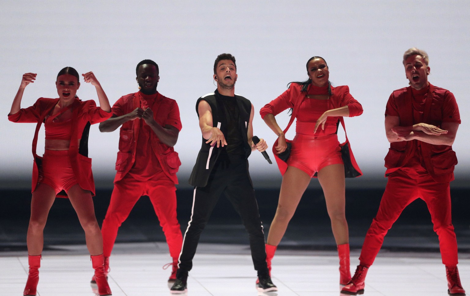 epa07576948 Contestant Luca Haenni of Switzerland performs during the Second Semi-Final of the 64th annual Eurovision Song Contest (ESC) at the Expo Tel Aviv, in Tel Aviv, Israel, 16 May 2019. The Gra ...