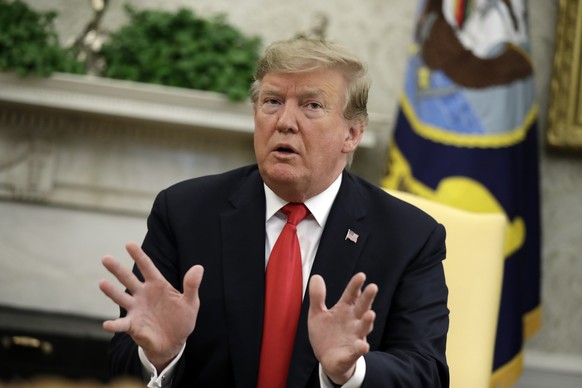 President Donald Trump speaks as he meets with NATO Secretary General Jens Stoltenberg in the Oval Office of the White House, Tuesday, April 2, 2019, in Washington. (AP Photo/Evan Vucci)