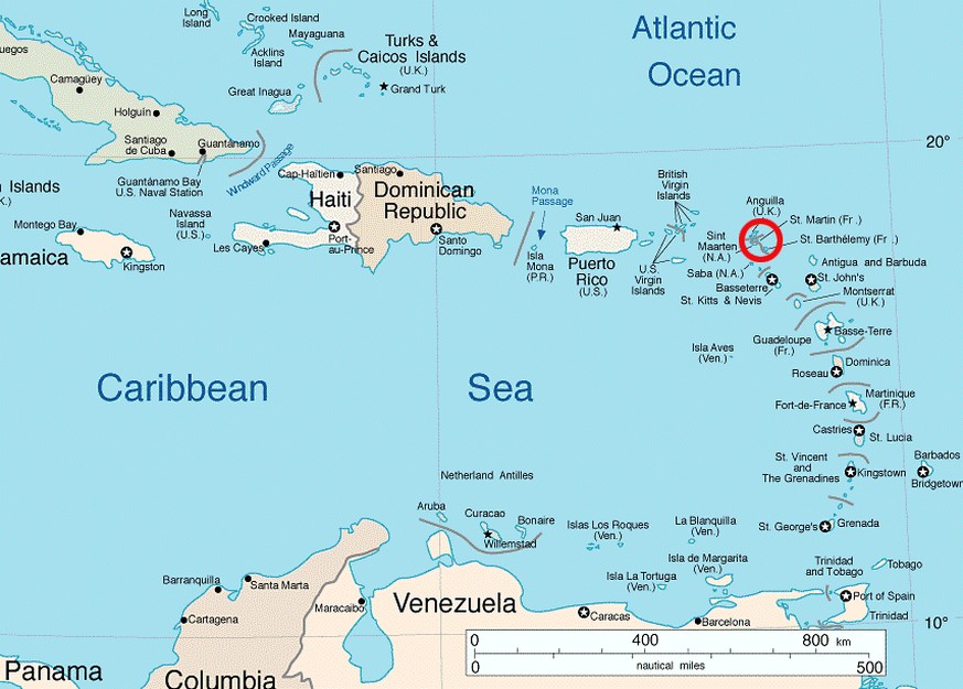 Karte der Kleinen Antillen mit Sint Maarten