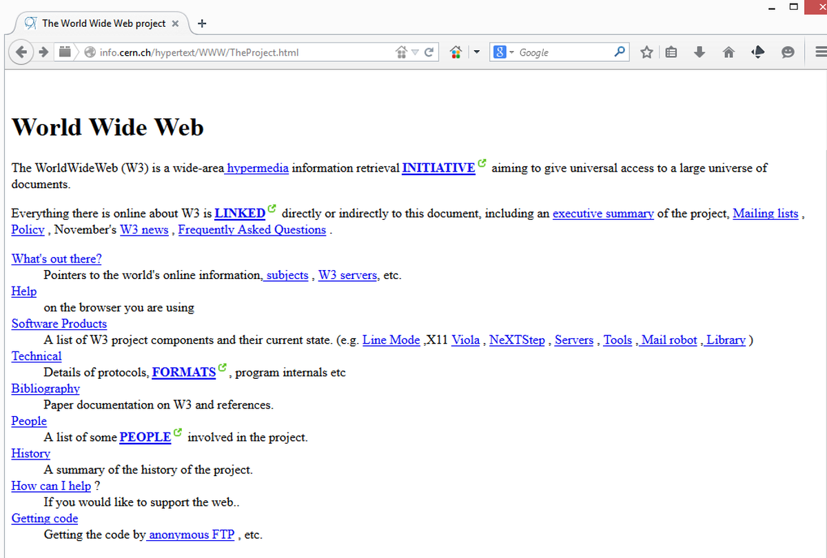 Auf der weltweit ersten Webseite ist beschrieben, wie man einen Webserver aufsetzt und wie man auf das Web zugreift.