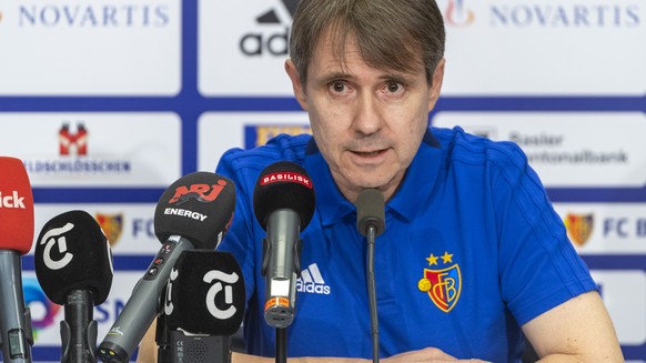 Praesident Bernhard Burgener spricht an einer Medienkonferenz des FC Basel 1893 in Basel, am Dienstag, 18. Juni 2019. (KEYSTONE/Georgios Kefalas)