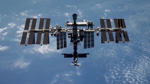 FILE - This undated handout photo released by Roscosmos State Space Corporation shows the International Space Station (ISS). The Russian space corporation Roscosmos said Tuesday, Feb 21, 2023 that Rus ...