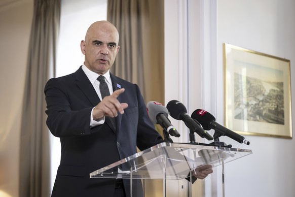 New elected Secretary General of the Council of Europe Switzerland&#039;s Alain Berset speaks to media during a press conference at the Residence of the Permanent Representative of Switzerland to the  ...