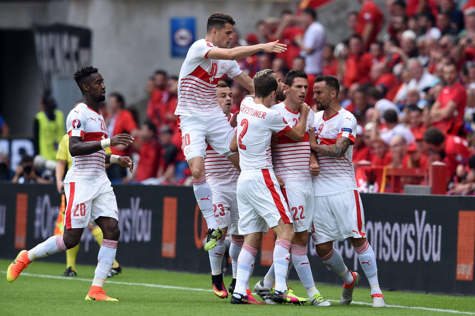 Switzerland team group Mannschaftsbild Totale (SUI), JUNE 11, 2016 - Football / Soccer : Fabian Schar of Switzerland celebrates after scoring their 1st goal during the UEFA EURO EM Europameisterschaft ...