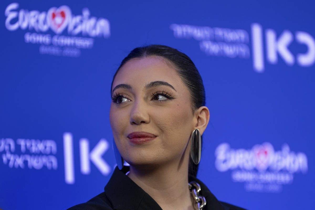 Yuval Raphael, Israel's Eurovision 2025 representative and survivor of the Oct. 7 attacks at the Nova music festival, speaks to the media after premiering the song "A New Day Will Rise,&quot ...