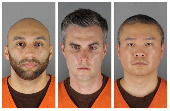 FILE - This combination of photos provided by the Hennepin County Sheriff&#039;s Office in Minnesota on Wednesday, June 3, 2020, shows from left, former Minneapolis police officers J. Alexander Kueng, ...