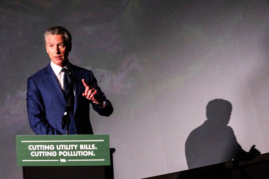 California Gov. Gavin Newsom hosts a press conference and signs a slew of climate initiative bills at the Academy of Sciences, Friday, Sept. 19, 2025, in San Francisco. (AP Photo/Camille Cohen)
Gavin  ...