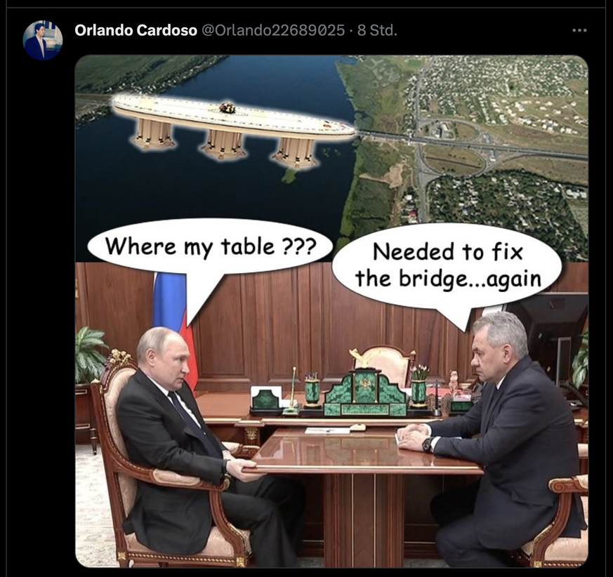 Meme about the long table Vladimir Putin used in the Kremlin.