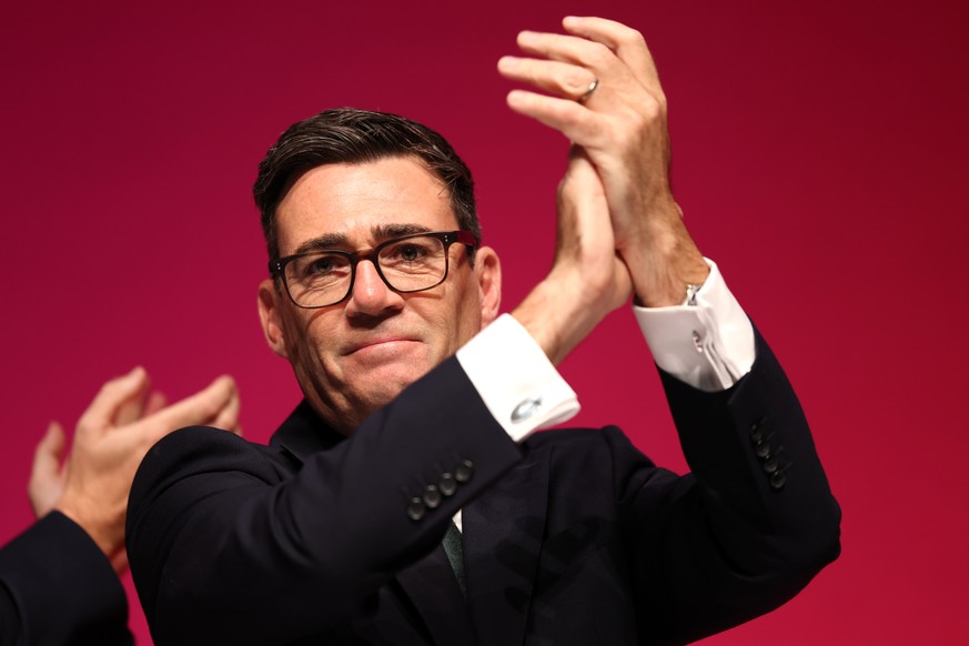 epa13272441 British Prime Minister Andy Burnham applauds on the final day of the Labour Party Conference in Liverpool, Britain, 30 September 2026. The conference runs from 27 to 30 September at the Ar ...