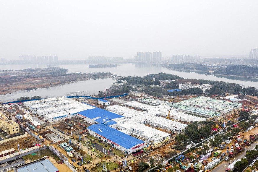The Huoshenshan temporary field hospital under construction is seen as it nears completion in Wuhan in central China's Hubei Province, Sunday, Feb. 2, 2020. The Philippines on Sunday reported the ...