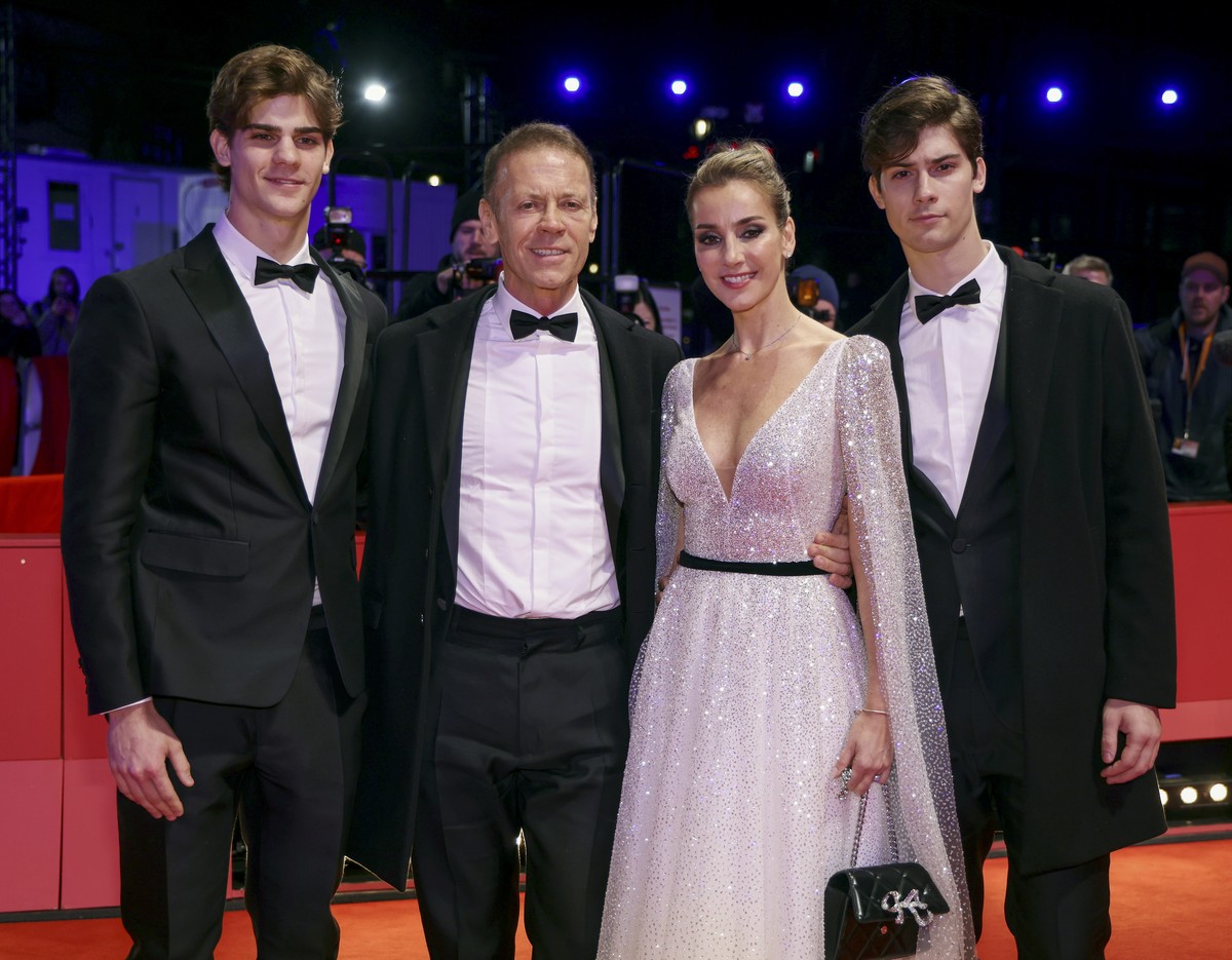 epa11172923 Rocco Siffredi, his wife Rosa Caracciolo and his sons Lorenzo Tano and Leonardo Tano arrive at the red carpet for the movie 'Supersex' during the 74th Berlin International Film F ...
