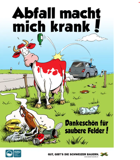 2013 zeigten sich die Plakate des Schweizer Bauernverbands gegen Littering noch tierlieb.