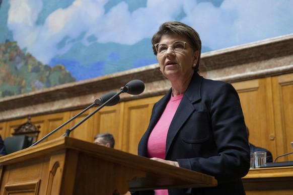 Bundesraetin Viola Amherd spricht im Nationalrat waehrend der Fruehlingssession der Eidgenoessischen Raete, am Montag, 6. Maerz 2023, in Bern. (KEYSTONE/Peter Schneider)