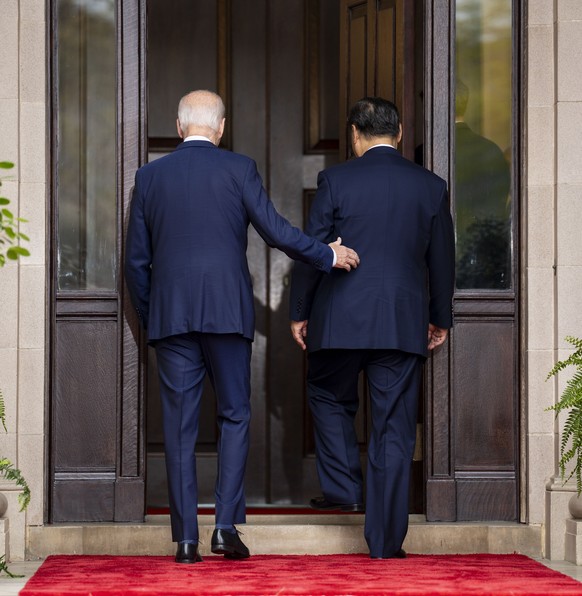 President Joe Biden greets China&#039;s President President Xi Jinping at the Filoli Estate in Woodside, Calif., Wednesday, Nov, 15, 2023, on the sidelines of the Asia-Pacific Economic Cooperative con ...