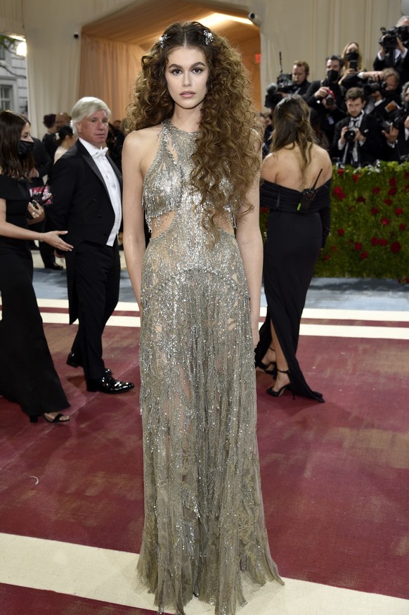 Kaia Gerber attends The Metropolitan Museum of Art's Costume Institute benefit gala celebrating the opening of the "In America: An Anthology of Fashion" exhibition on Monday, May 2, 202 ...