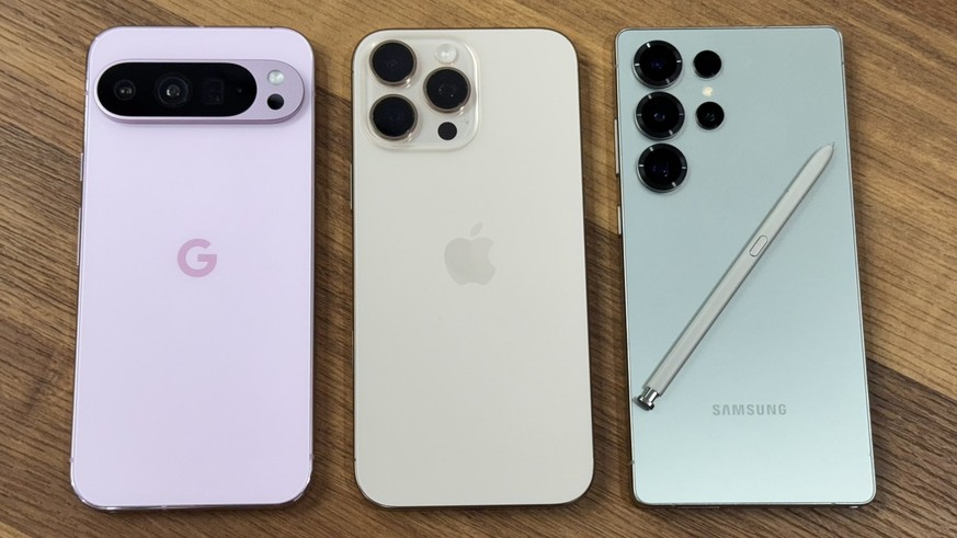 Die aktuellen Top-Modelle von Google, Apple und Samsung im Grössenvergleich.